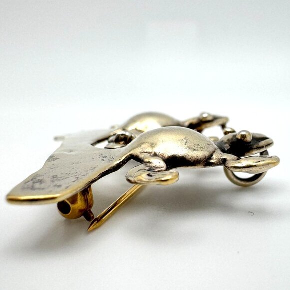 Sterling Silver Double Frog Brooch Pin .925 Unique Vtg Nature-Inspired Design - Picture 9 of 9